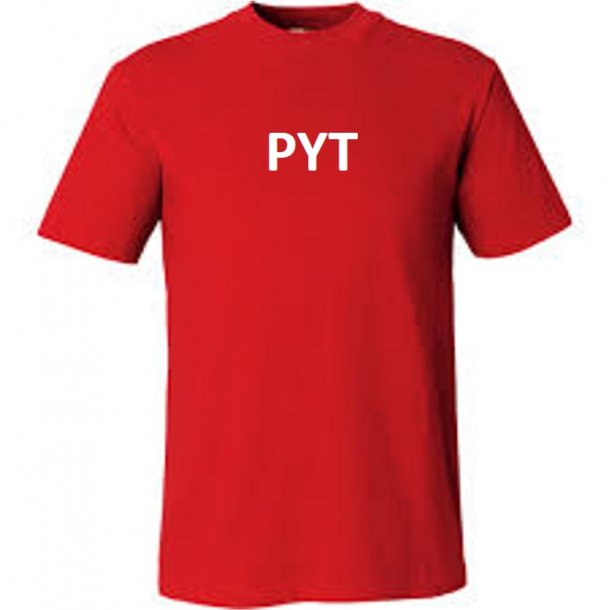 T shirt rød med hvid skrift - PYT