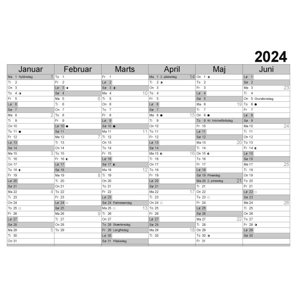 Kalender 2024 - A1 (60x80 cm)  2 plakater med et halvt r pr plakat - selvklbende