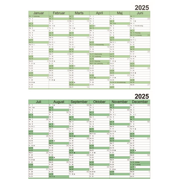 Kalender 2025 - A2 med helt r p en side - selvklbende